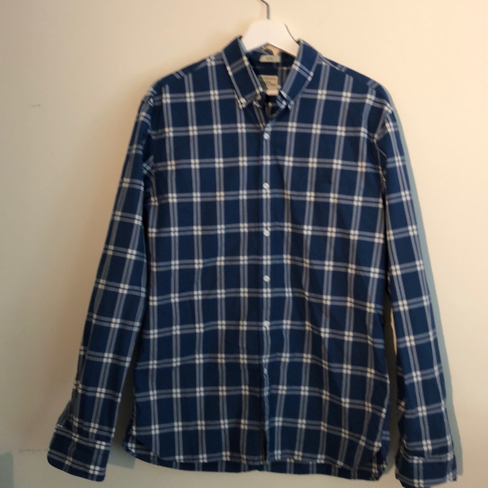 J. Crew blue plaid shirt, slim size L